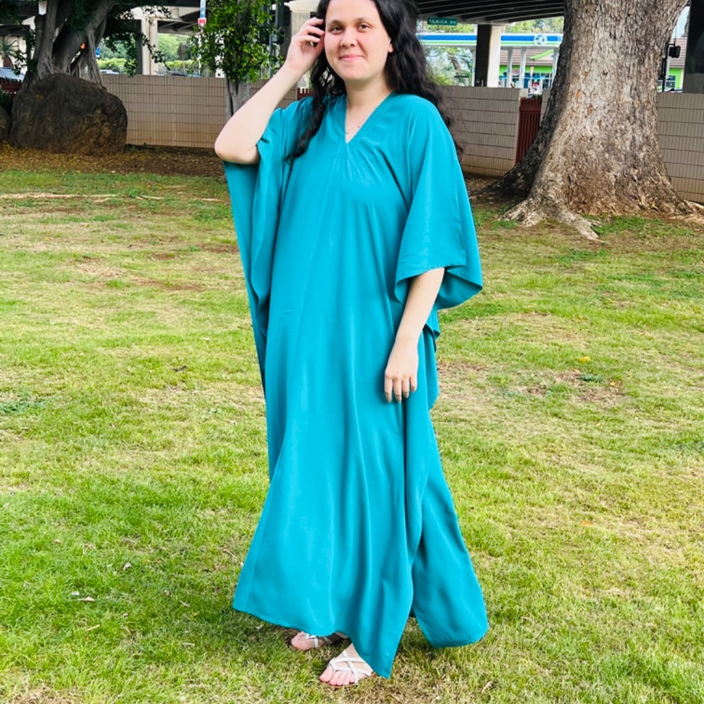 Dark Turquoise Rayon Kaftan Dress: Resort Wear